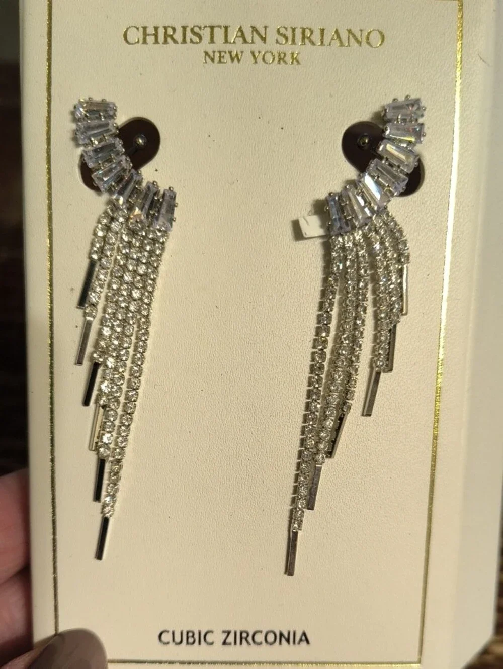 Christian Siriano Silver Cubic Zirconia Wing Drop Earrings